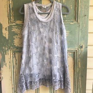 Sleeveless Light Gray Tunic Mesh and Embroidery